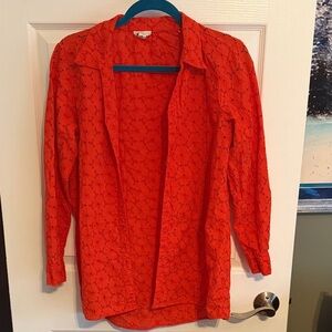 Nicole Miller Artelier coral eyelet blouse size small